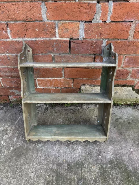 Vintage French Painted Pine Country Green Wall Hanging Shelves