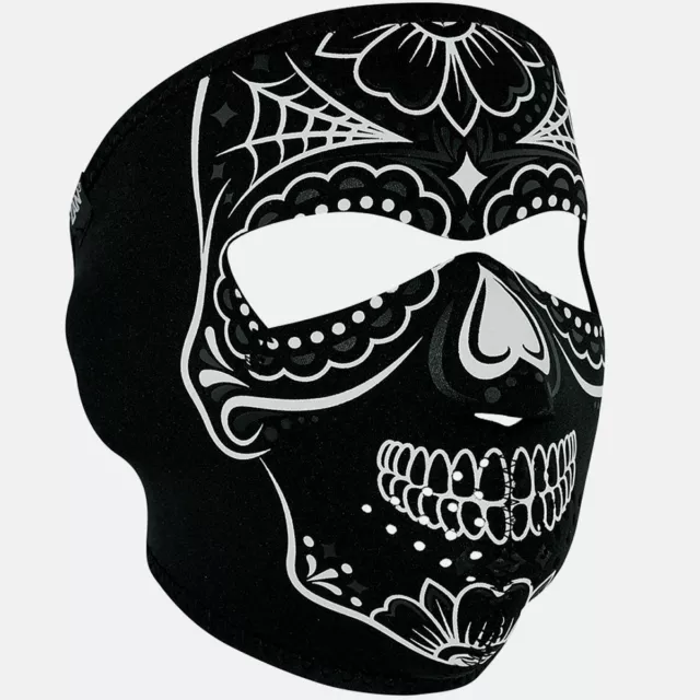 Glow Dark Calavera Sugar Skull Neoprene Full Face Mask Biker Zan Headgear Black