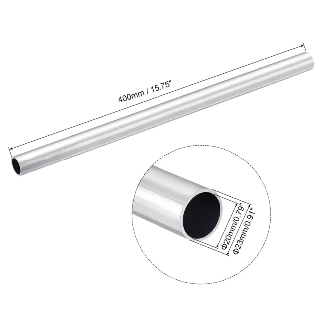 23mm OD 20mm Inner Dia 400mm Length 6063 Aluminum Tube for Industry DIY Project 2