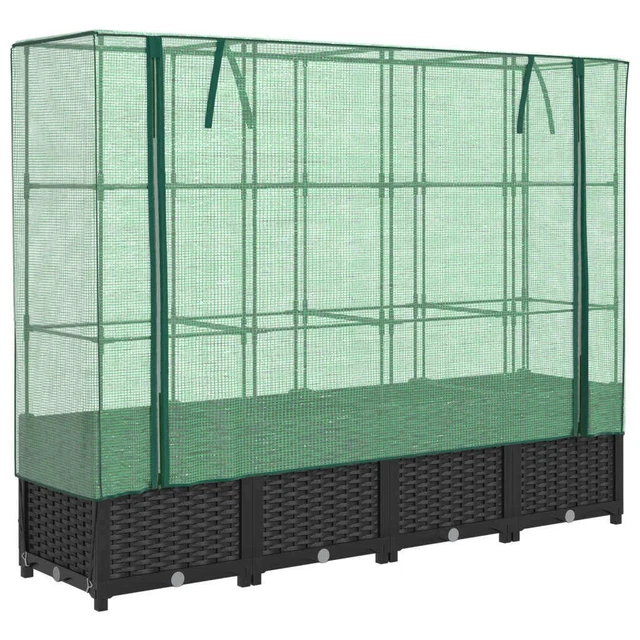 RAISED BED WITH Greenhouse Cover Rattan Look 160x40x138 cm £204.08
