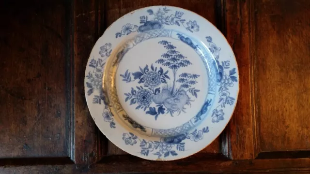 1750'S Large Antique Delft Charger Plate Blue & White Chinoiserie - Liverpool