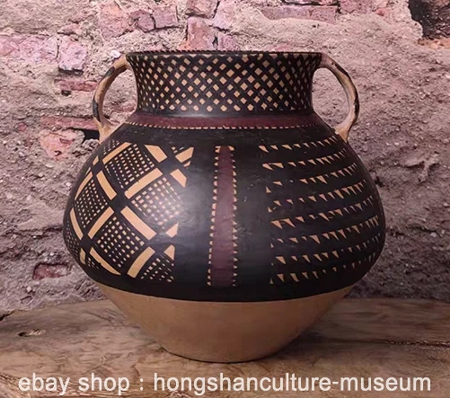 Neolthic Patterns 8& ANCIENT NEOLITHIC Majiayao Culture Pottery Grid Pattern 2 Ear Pot ...