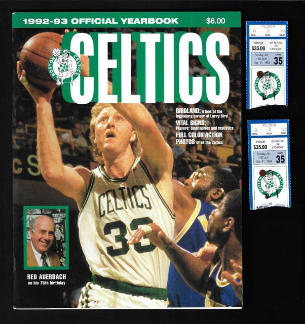 199293 BOSTON CELTICS Yearbook, Larry Bird, Red Auerbach plus stubs de