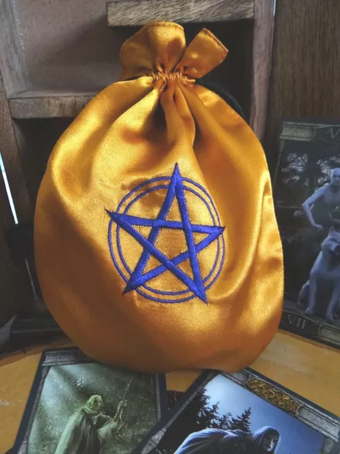 GRAND sac cordon de serrage satiné pentagramme pour runes tarot wiccan autel païen fourniture 2