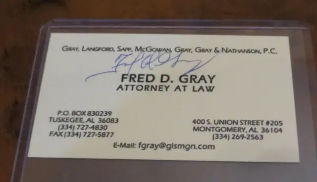 Fred Gray civil rights attorney signed autographed business card Rosa Parks