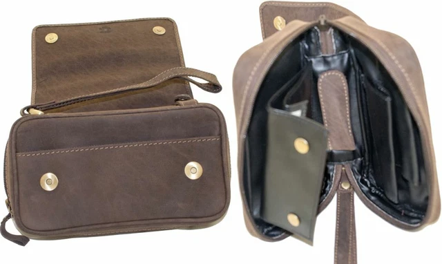 Faro Pfeifentasche Leder braun für 2 Pfeifen, mit herausnehmbarem Tabakbeutel