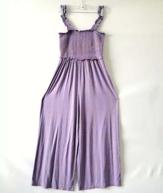 BP. Womens Smocked Crop Jumpsuit Purple Geo Dot Plaid Size M