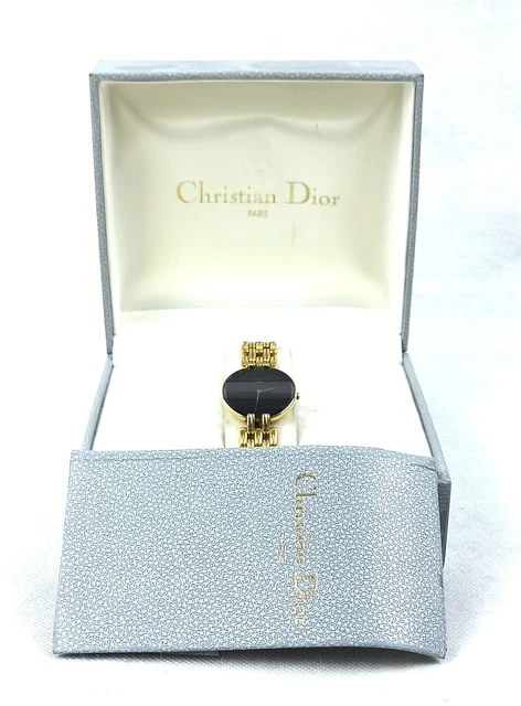 Golden Christian Dior Paris Watch Vintage Wristwatch Luxur Round Black Dial 7