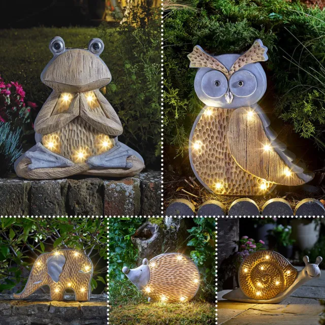 Solar Woodstone LED Novelty Animal Outdoor Garden Ornament Light Up Decoration