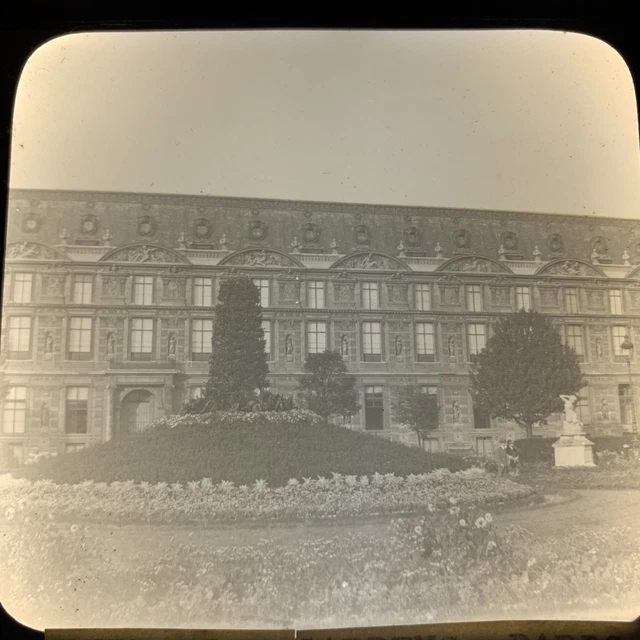 Vtg Magic Lantern Glass Slide Photo Tuileries Gardens Paris France