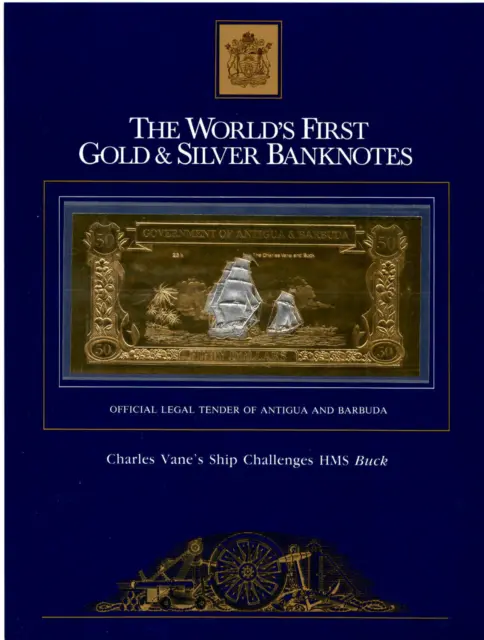23kt Gold & Silver UNC $50 Antigua 1981 -Charles Vane's Ship Challenges HMS Buck