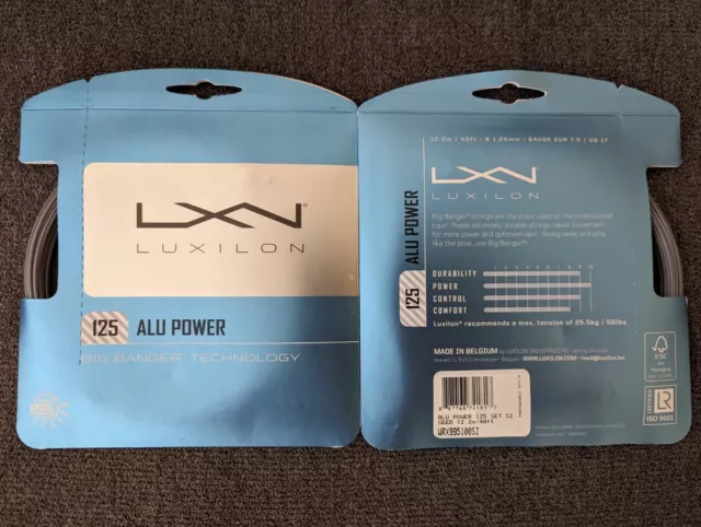 2 x 12.2m packaged sets of Luxilon Alu Power 1.25 Tennis String