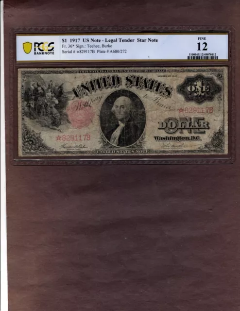 1917 $1 Legal Tender Note STAR, Fr36*, PCGS 12, Scarce