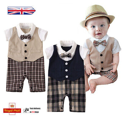 Newborn Baby Boys Gentleman Romper Clothes Button Jumpsuit Tux Jumpsuit Outfits