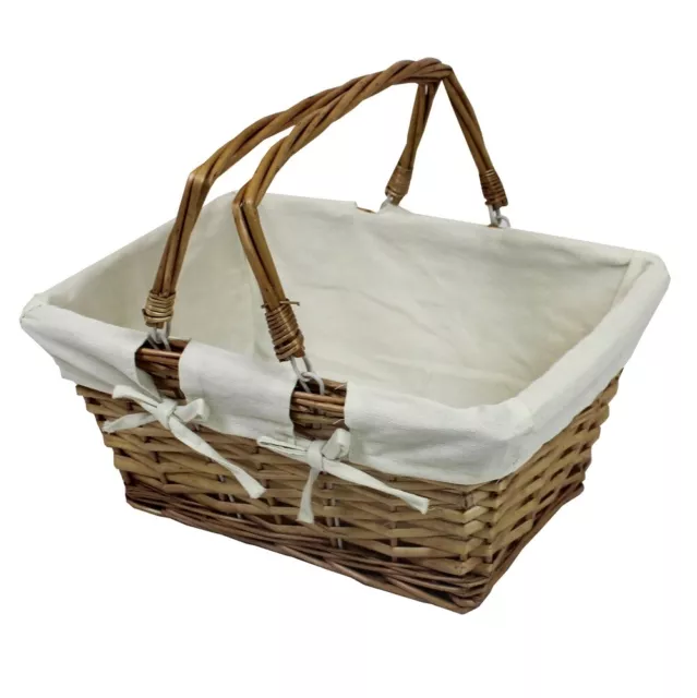 Natural Lined Wicker Hamper Basket Twisted Wicker Handles Picnic Shopping Gifts