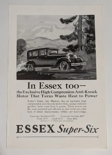 1927 Essex Super Six Motor Car Vintage Print Ad Auto Promotion EUC Original
