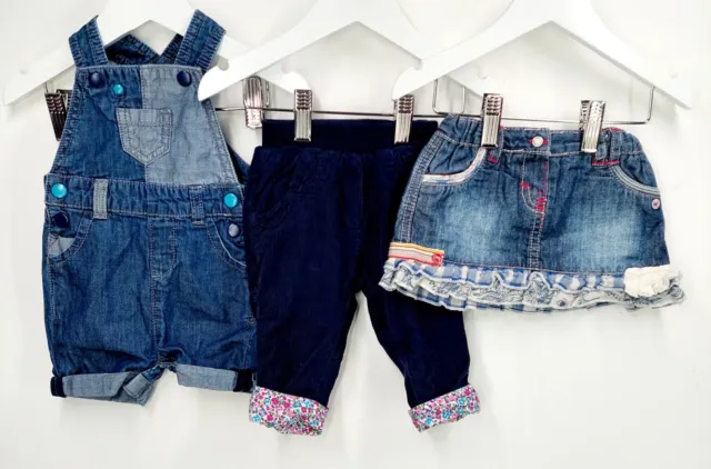 Jojo Maman Chicco Newborn Girl 0-6 Months Bundle 3 Set Denim Dungarees Skirt