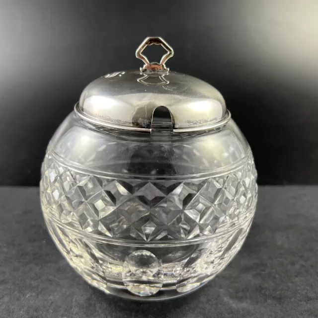 Vintage Cut Glass Jam Jelly Jar with Sterling Silver Lid