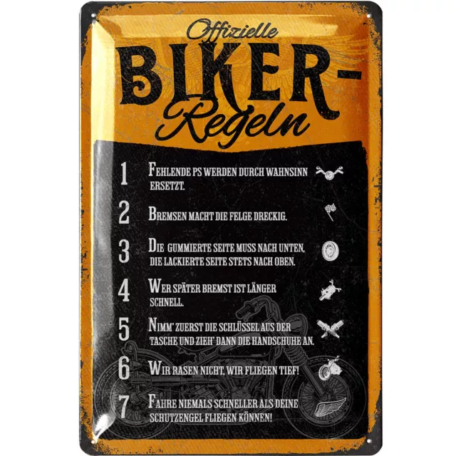 Retro Blechschild Biker-Regeln, Motorrad-Regeln, Geschenkidee Männer 20x30cm