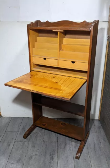 Vintage/Antique Rustic Drop Front Solid Wood Secretary/Writing Desk w/ Bookshelf