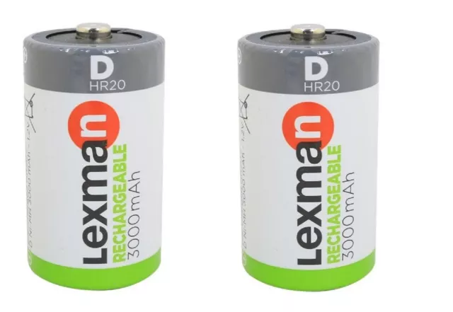 Lot De 2 Piles Rechargeable type D Hr20 3000 Mah Lexman BATTERIES ACCU RECHARGE