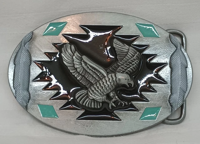 New Pewter Eagle Southwestern Western Cowboy Silver Belt Buckle Enamel