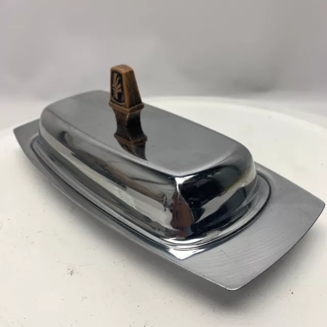 VINTAGE MCM KROMEX Silver Chrome Butter Dish w Glass Insert Retro