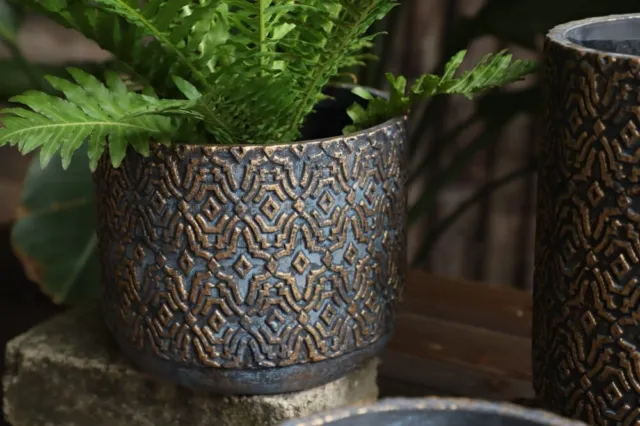Large Vintage Black & Cooper Flower Pot Home Decor Plant Holder Pots Indoor Pot