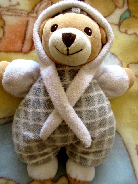 doudou peluche ours marque nounours gris blanc beige 29cm vintage CE