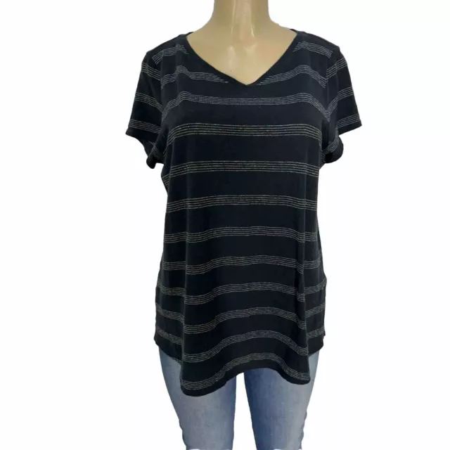 Eileen Fisher V Neck Short Sleeve Basic Tee Shirt Womens Size L Top Hemp- Cotton