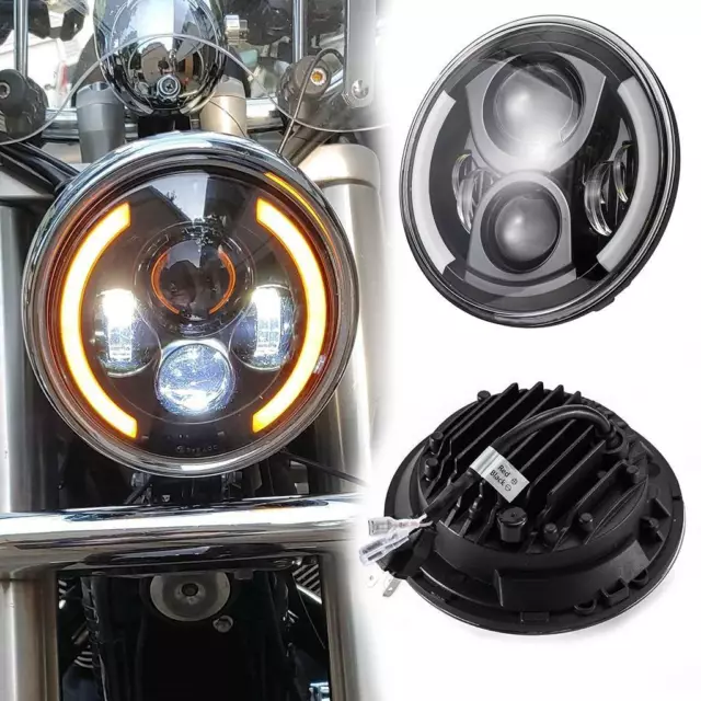 Motorcycle 7" inch LED Headlight DRL Turn Signal For Harley Street Glide Softail