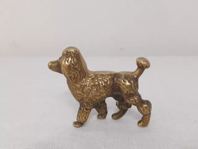 Vintage Small Miniature Brass Metal Dog Poodle Animal Figurine Ornament Figure
