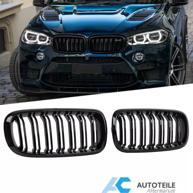 Grill Kühlergrill Nieren für BMW X5 F15 X6 F16 13-18 Doppelsteg glanz schwarz