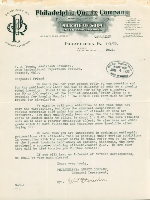 1923 Philadelphia Quartz Company PA Illustrated Letterhead Silicate of Soda USA