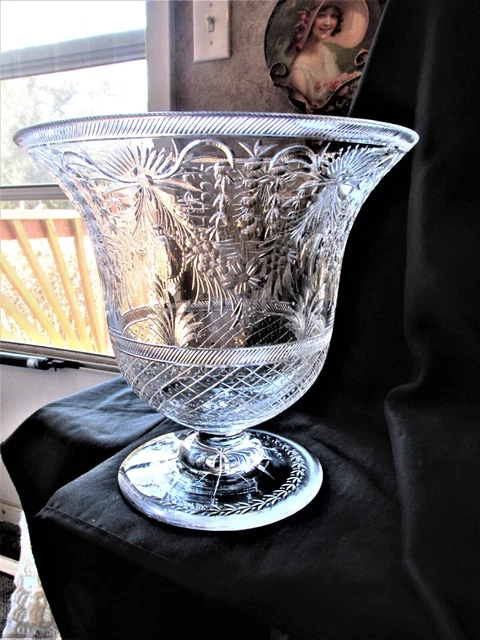 American Brilliant Cut Glass Pairpoint Engraved & Footed Centerpiece