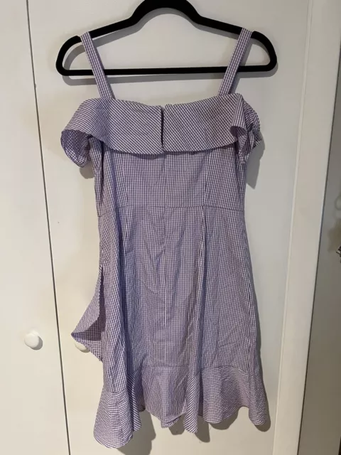 ANTHROPOLOGIE DONNA MORGAN Cold Shoulder Lavender Ruffle Gingham Dress Sz 4 $118 3