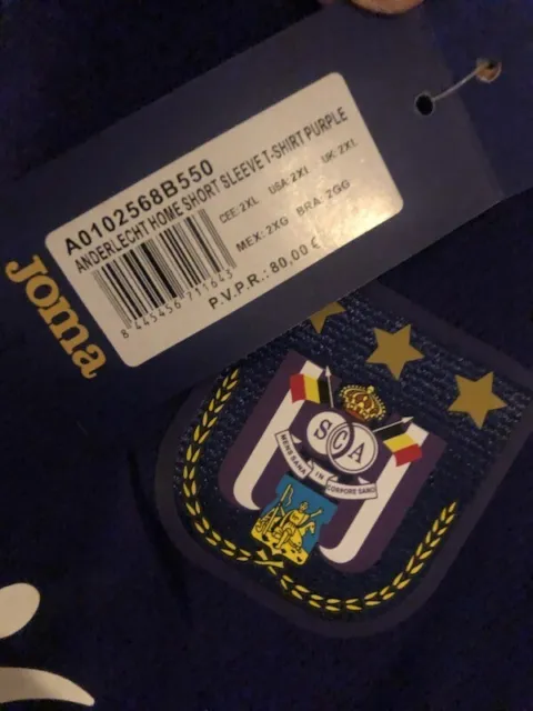 RSC Anderlecht Home Joma Soccer Jersey Shirt Belgium 2XL XXL NWT