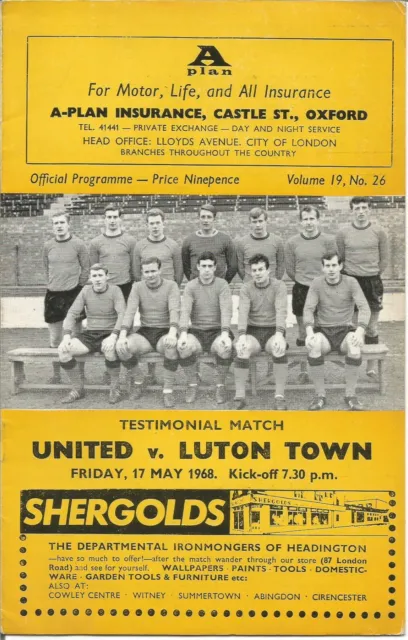 1967/68 Prog OXFORD UNITED v LUTON TOWN (Tom Webb Testimonial)