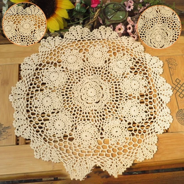 Handgefertigte Baumwoll-Tischset Retro hohle runde Tischmatte mit gehäkelten Bl