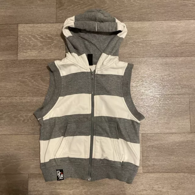 Kids Flipback grey&white stripped no sleeve hoodie - 8 years