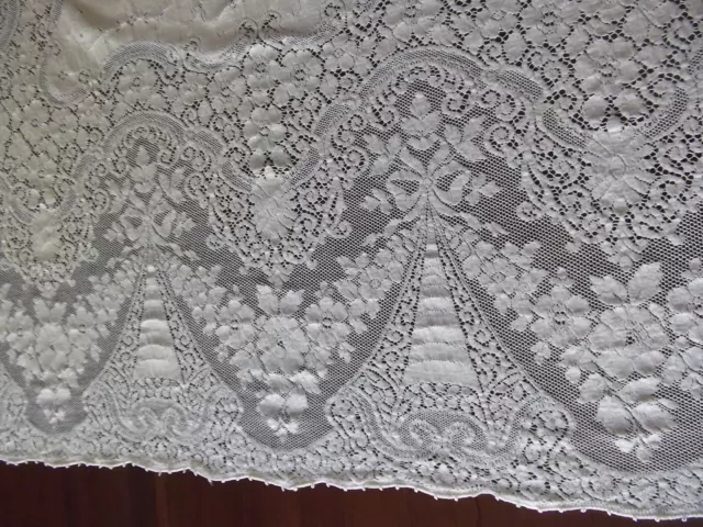 antique quaker lace ecru tablecloth oblong picot edge cotton 62x83 BEAUTIFUL