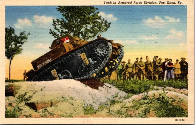 WWII Fort Knox KY US Army Tank Soldier Mail Linen 1941 postcard NP5