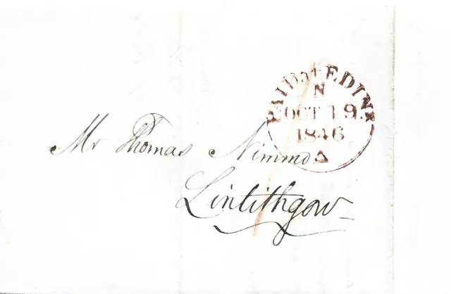 GB 1846 Paid at Edin Date Stamp to Lintithgow