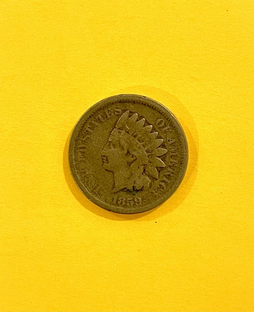 1859-P Indian Head Cent Penny Laurel Wreath Wheat Without Shield Reverse