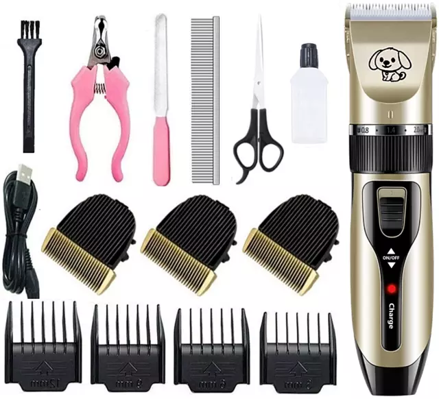 Dog Cat Pet Grooming Kit Rechargeable Cordless Electric Hair Clipper Trimmer Set