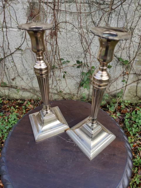 Sconces Found- Georgian Bell metal square base Candlesticks circa 1830 10 1/2"