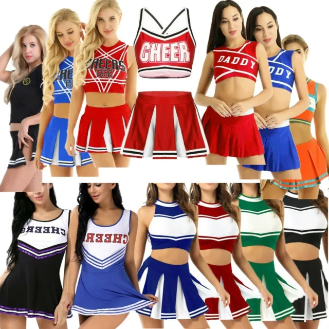 Women's Cheerleader School Girl Uniform Fancy Outfit Costume Cosplay Mini Skirt