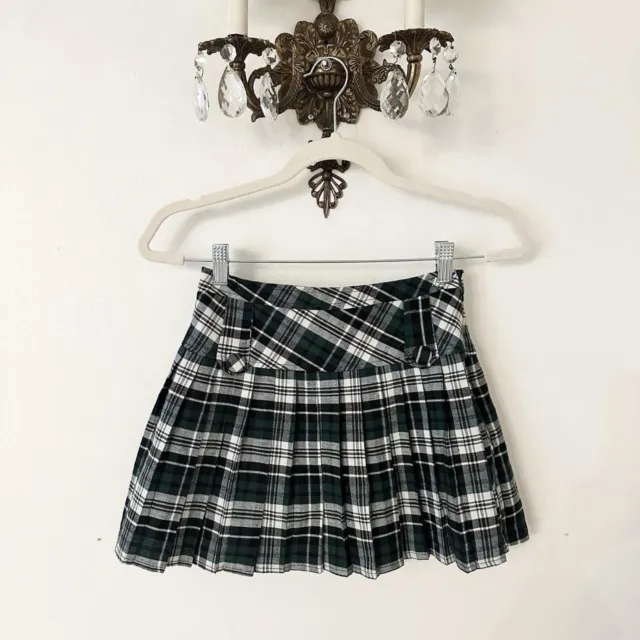 Green Plaid Vintage Y2k 2000s Pleated Mini Skirt