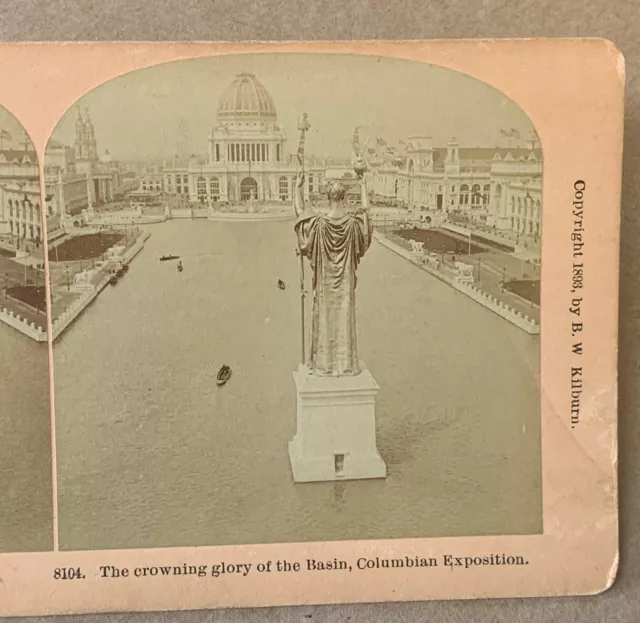 Chicago Worlds Fair Stereoview ~ 1893 Columbian Exposition The Basin Statue