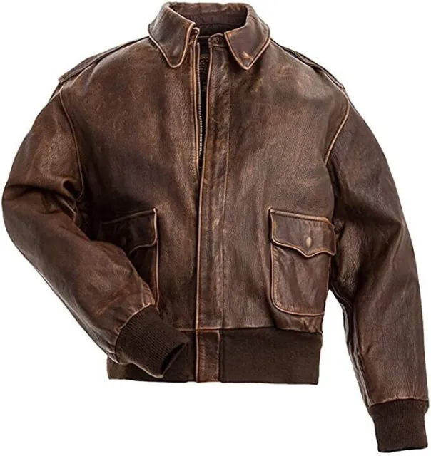 A-2 Aviator G-1 Bomber Flight Distressed Brown Men's Navy Lamb Leather Jacket